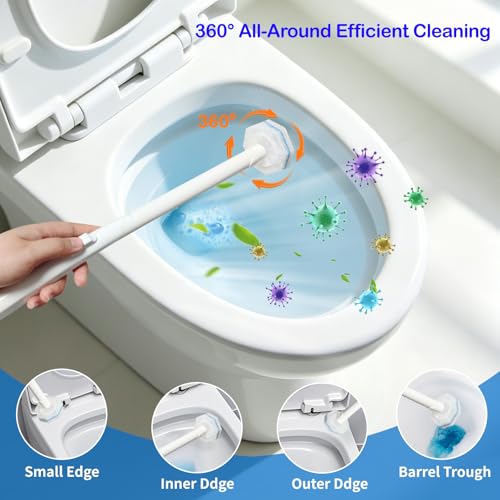 Disposable Toilet Brush and Holder Set, 60 Pre-Filled Refills | 5X Powerful No-Shed Pads, 360° Deep Toilet Bowl Clean, Toilet Bowl Cleaners with Storage Caddy & Adhesive Hooks - size: Toilet Brush Set + 60 Refill Heads