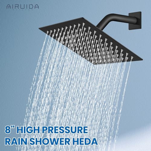 Airuida 8 Inch Shower Faucet Set,Bathtub Faucet Kit,Matte Black | Shower Tub Faucet Set,Male Threads Rough-In Valve,Square Head Shower System - color: Black, size: 8 Inch
