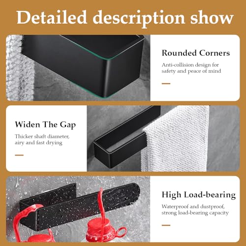Hand Towel Holder, Self Adhesive Hand Towel Bar,Stainless Steel Bathroom Towel Racks Stick on Wall, Black - size: 14.5 Inch