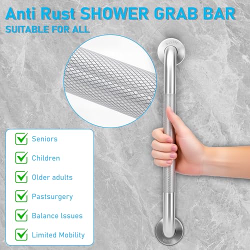 2-Pack, Shower Grab Bars & Bathtub Safety Handles - 304 Stainless Steel Textured Non-Slip Assist Rails for Anti-Fall Support in Tub, Shower, and Toilet Areas, 12 Inch - size: 12 Inch