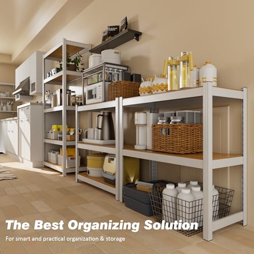 5 Tier 24"W x 16"D x 60"H Storage Shelves White Metal Garage Shelving | Heavy Duty Shelves Organization Multipurpose Shelf Kitchen Garage Pantry Closet - size: 24" W x 16" D x 60" H
