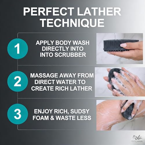 Avilana Silver Edition Body Scrubber - Silver-Ion Infused Silicone Shower Brush, ISO Tested Dual Sided, Stays Fresher Longer, SGS Certified Gentle Exfoliating Loofah Alternative Sensitive Skin Women - color: Marbled-silver, size: Massage