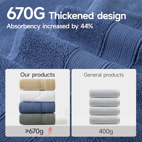 REDKISS 100% Luxury Cotton Bath Towels 4-Pack, Ultra-Thick, Plush, Soft & Highly Absorbent for Bathroom, Hotel, Spa and Home - 27" x 55" - color: Beige+gray+blue+brown