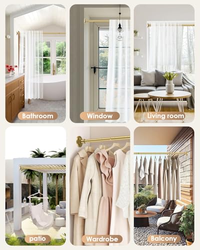Gold Extra Long Tension Shower Curtain Rod No Drilling Adjustable 30-108 In(9ft) 1.1" Diameter Stainless Steel, Rustproof Heavy Duty, Room Divider for Bathroom Window Patio Closet - color: Gold, size: 30-108''