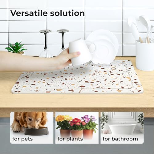 Bathroom Stone Mat Quick Dry - Diatomaceous Earth Stone Bath Mat - Anti Slip Shower Mat (Terrazzo Red) - color: Terrazzo Red