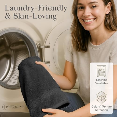 Premium Staple Cotton Bathroom Towel Set - Black 600 GSM 6-Piece Luxury Bath Towel Set 1 Stripe - 2 Bath Towels, 2 Hand Towels & 2 Washclothes Set - High Absorbent & Quick Dry for Gym, Spa, Hotel - color: Black - 1 Stripe