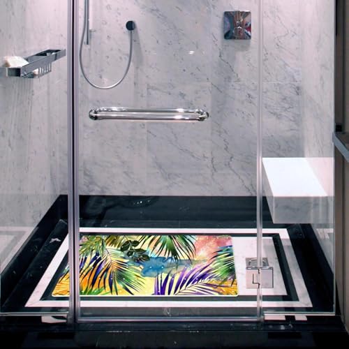 Watercolor Seamless Tropical Leaves Pattern Bath Tub and Shower Mats, Non Slip Bathmat with Drain Holes and Suction Cups for Bathroom Floor, 15.1 x 26.8 Inch - color: Multi 08