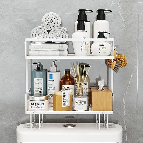 Over Toilet Storage Shelf, 2-Tier Over-The-Toilet Storage No Drilling Space Saver, Multifunctional Toilet Rack Over The Toilet Ladder Shelf,White - color: White