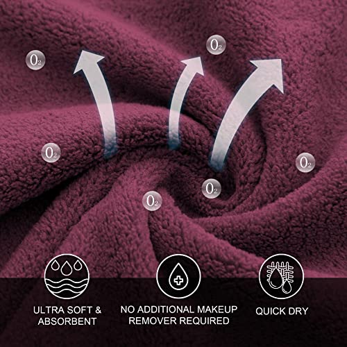 MOONQUEEN Microfiber Facial Cloths Fast Drying Washcloth 12 Pack - Premium Soft Makeup Remover Cloths - Burgundy - color: Burgundy, size: 12x12 Inch (Pack of 12)