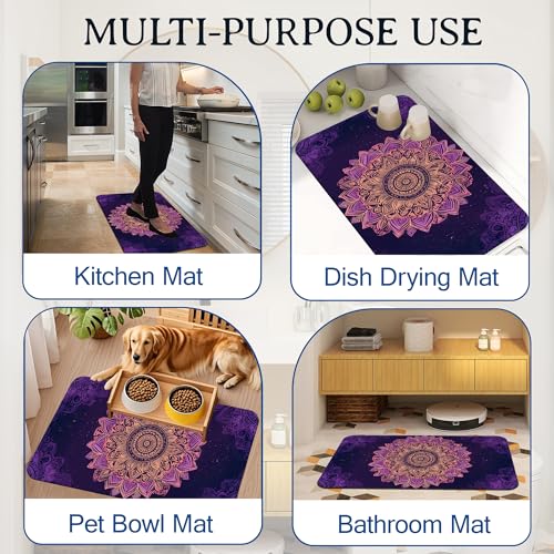 Elightvap Golden Purple Mandalas Bathroom Rugs Mat Non Slip Absorbent Quick Dry Rug Bath Mats for Bathroom Floor Bathtub,17 * 29.5 Inches - color: Golden Purple Mandalas