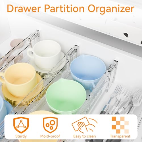4 Pack 3.2 Inch Shallow Acrylic Drawer Dividers for Clothes -Expandable from 15-21''- Adjustable Drawer Dividers for Baby Clothing,Sock,Underwear,Clear in Drawer Separators for Dresser,Kitchen