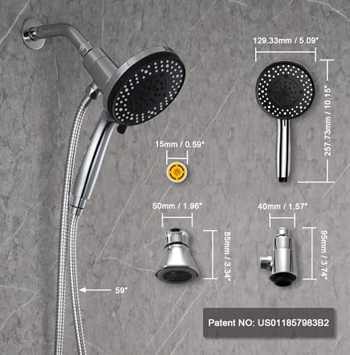 High Pressure Shower Head with Magnetic Shower Base | High Pressure 10-setting Shower Head with Hose,Magnetic Bracket,59 Inches Stainless Steel Shower Hose,Magnetic Shower Base - color: Chrome, style: Upgraded Version
