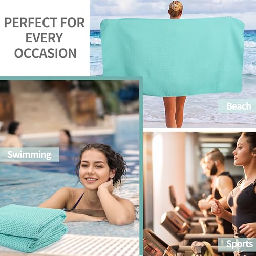 MICROFI New Microfiber Waffle Bath Towels, 2 Pieces, Oversized, Soft, Absorbent, Fast Drying, Lint Free 430 GSM (30''x60''/76cm x 152cm) - color: Turquoise