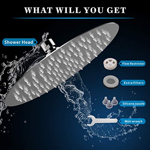 Voolan Rain Shower Head, High Flow Large Rainfall Showerhead Made of All Metal Stainless Steel, Waterfall Body Covering, Universal Wall and Ceiling Mount (Brushed Nickel) - color: Brushed Nickel, size: 12 Inch