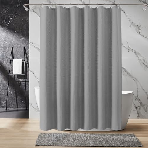 Inhousolu Fabric Shower Curtain, Waffle Weave 230 GSM Polyester, Weighted Hem, Metal Hooks Included, Water Repellent Washable, 72 x 84 Inch, Gray - color: Grey, size: 72"W x 84"L (Pack of 1)