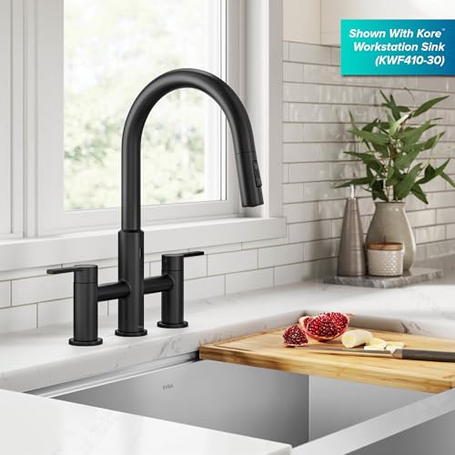 KRAUS Oletto Touchless Sensor Bridge Kitchen Faucet with Pull-Down Sprayhead in Matte Black, KSF-3122MB - color: Matte Black, style: Bridge Touchless Faucet