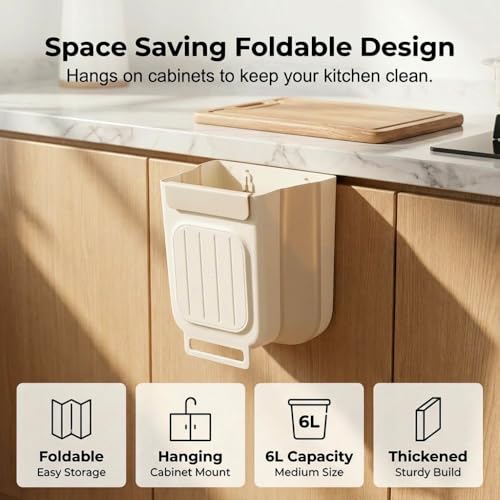 Foldable Hanging Trash Can, 6/11 L Kitchen Compost Bin for Under Sink, Plastic Wall-Mounted Garbage Can for Household, Office and Outdoors (Medium-6L) - color: Medium-6L