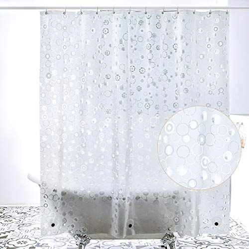 WELTRXE EVA 8G Bathroom Shower Curtain Liner, 72x72 Inch 3D Frosted Bubble Heavy Duty Waterproof Shower Curtain Liner with Magnets Thick Plastic Shower Curtains, 12 Hooks - color: Clear - Annular Patterns