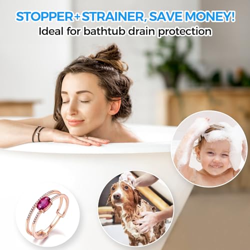 Bathtub Drain Strainer Silicone Bathroom Stopper Fixture Accessories | 5 pcs set: 2 pack silicone collapsible drain protector and cover with 3 snake drain clog removers for tub & shower - color: Gray Red