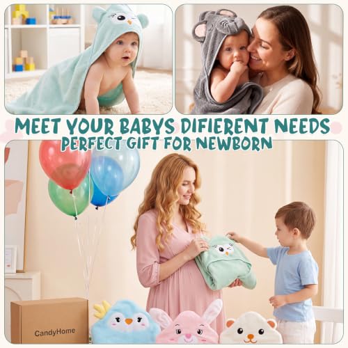 Tegeme 24 Pcs Large Hooded Baby Towel with Washcloths,Soft Animals | Ultra Absorbent, Toddler, 6 Bath Towel, 18 Washcloths 10inch, Coral Fleece, Newborn, Infant, Boy, Girl, Baby Shower, Birthday - style: Soft Animals