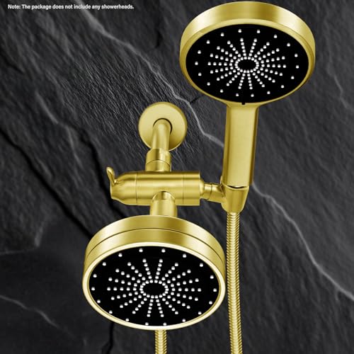 Metal Shower Arm Diverter with Handheld Mount, G1/2" 3-Way Shower Diverter Valve Bathroom Universal Showering System Replacement for Handheld Wand and Fixed Sprayer, Brushed Gold - color: Brushed Gold