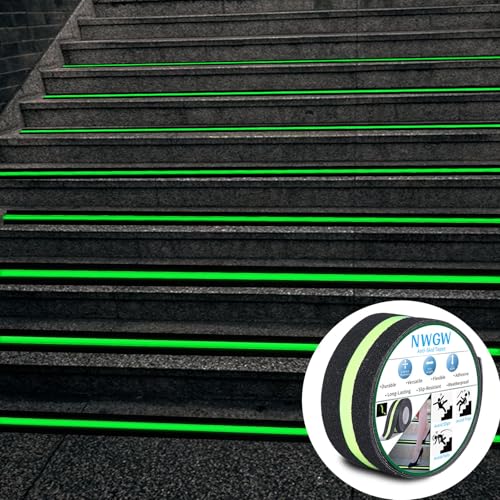 Glow in Dark Anti Slip Tape, 2" x35FT Heavy Duty Waterproof Safety Grip Tape for Stairs, Pool, Bathroom - Black & Glow Stripe Indoor/Outdoor Multi-Purpose Traction Tape - size: 2 Inch x 35 Feet