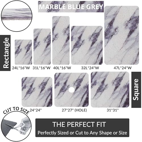 Enkosi Loofah Non-Slip Shower Mat - Shower Floors, Bathtub, Bathrooms, Wet Areas - Cushioned Bath Mat with Drain Holes - Quick Dry PVC, Secure Safety Pad Without Suction Cups (32x24 Marble Grey Blue) - color: Marble Blue Gray, size: 32" x 24" (Rectangular