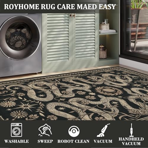 ROYHOME Snake Washable Rug - color: Black, size: 9' x 12' (Rectangular)