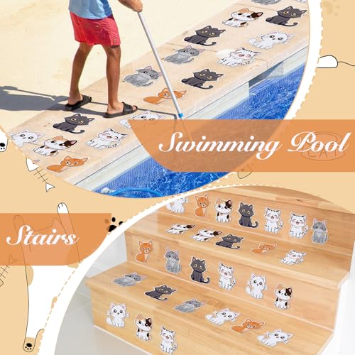 Yaomiao 24 Pcs Cat Bathtub Non Slip Stickers Bathroom Tubs Anti Slip Decal | Shiny, Sparkle, Glitter, Peva, 4.53inch, Easy Apply, Scraper, No Residue, for Shower Stairs Floor, Safety,Cute, Grip - style: Cat