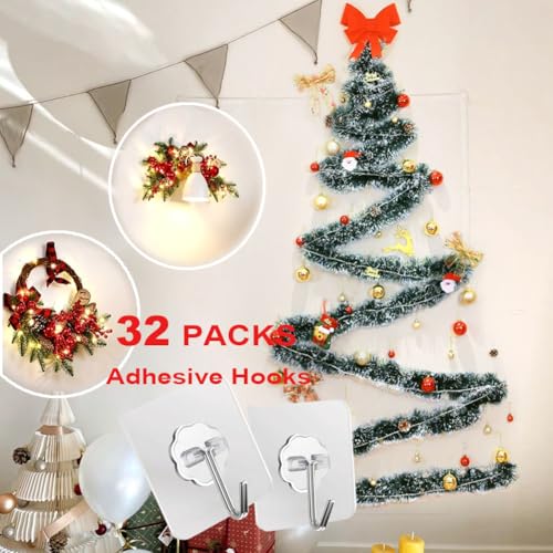 ZESLMG Adhesive Wall Hooks for Hanging, 32 Pack Self Sticky Hooks Heavy Duty 22lb Clear, Removable Shower Hook No Damage for Towel Key Coat Wreath Picture Outdoor Ceiling Bathroom Kitchen, Waterproof - size: 32 Regular Hook