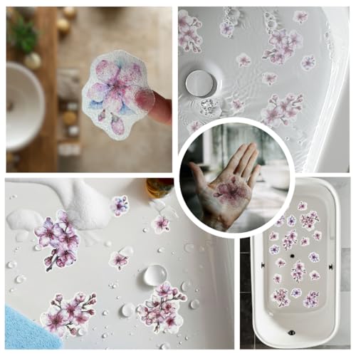 Handmade NON SLIP BATHTUB STICKERS, 18 PCS Sakura Cherry Blossom Decals, Alternative to Shower Mat, Waterproof Adhesives, Anti Slip Shower Stickers, Tubs, Stairs - Safety Tub Non Slip Stickers