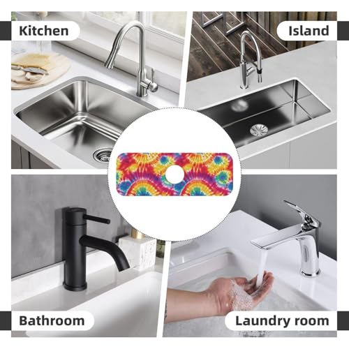 Abstract Colorful Tie Dye Kitchen Sink Splash Guard Faucet Mat Super Absorbent Fast Drying Mat Sink Gadgets-Fast Drying Pad Sink Mat For Kitchen Bathroom (15" X 5.5" ) - color: Tie Dye