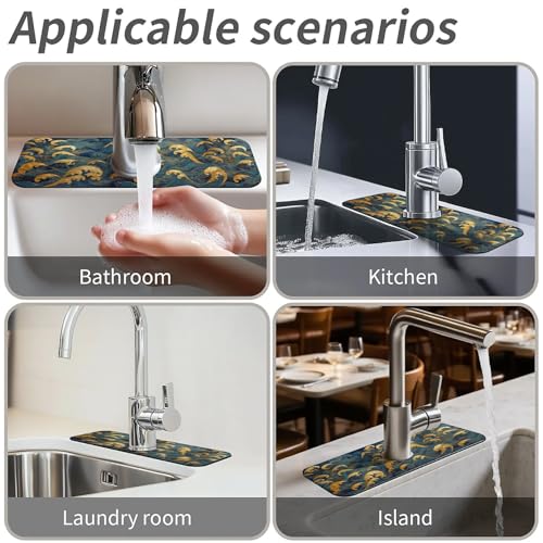 Faucet Fast Absorbent Pad - Japanese Gold Waves Navy Multi , Suitable For Kitchen, Bathroom, Island And Other Scenes - color: Japanese Gold Waves Navy Multi