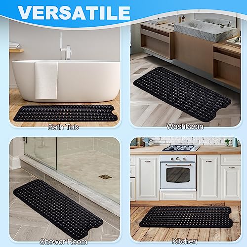 Bathtub and Shower Mats, 40x16 Inch Extra Large Non Slip Soft Bath Tub Mat with Suction Cups and Drain Holes for Bathroom Floor and Keep Tubs Clean, Machine Washable, Black - color: Black