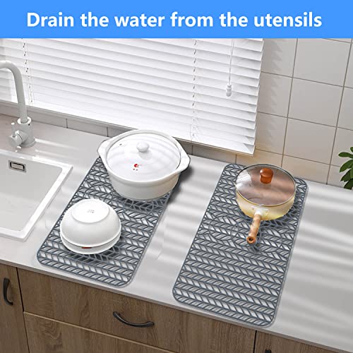 Sink Protectors for Kitchen Sink 12" 13" 16" 18" 19" 24" 26" 28" 29" Silicone Sink mat| Silicone Kitchen Sink Mat Grid for Bottom of Farmhouse Stainless Steel(29.5"X15"Gray) | Various sizes and styles,Free-form cutting,Holes for different positions,Protec