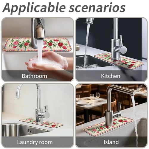 Faucet Fast Absorbent Pad - Red Rose With Wildflower , Suitable For Kitchen, Bathroom, Island And Other Scenes - color: Red Rose with Wildflower