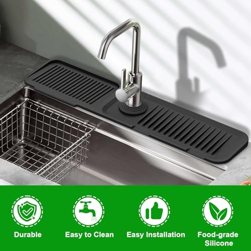 Sink Splash Guard, 5°Slope Silicone Draining Mat for Kitchen Sink, 24 inch Sink Faucet Mat, Silicone Sink Faucet Mat Splash Guard, Sink Water Splash Guard, Sink Accessories for Kitchen, Bathroom