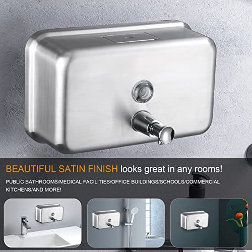 Commercial Soap Dispenser Wall Mount Stainless Steel, Horizontal | Rust-Proof Lining and Anti-Leak Pump Liquid Hand 1100ml / 37oz. - size: Horizontal