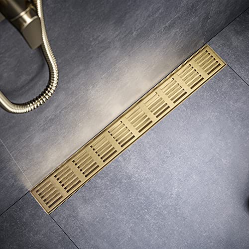 Linear Shower Drain 32 Inch,Rectangular Shower Drain SUS-304 Stainless Steel, 51L/Min Fast Drainage Floor Linear Drain, US Standard CUPC Certified, Zirconium Gold, SD-109 - color: Zirconium Gold, size: 32 Inch