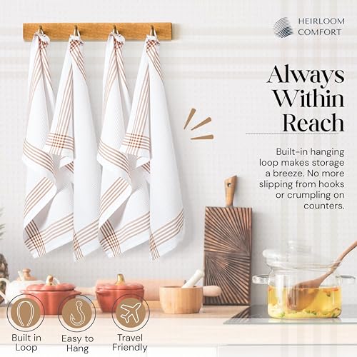 Brown and White Cotton Kitchen Towels 5 Pack, Waffle Weave, 16x26 Inch, Super Absorbent, Reversible, Quick Dry Dishcloths for Drying Dishes, Cleaning, Reusable, Everyday Use - color: Brown, White, style: 5 Pack