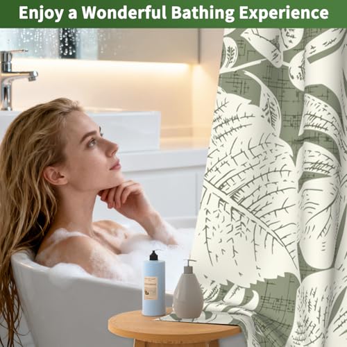 Tropical Leaves Shower Curtain with Snap in Liner, Monstera Leaf No Hook Shower Curtain with Mesh Top Window and Weighted Hem, Waterproof Fabric Hotel Summer Bathroom Shower Curtain Sets, 71x74 Inches - color: Monstera