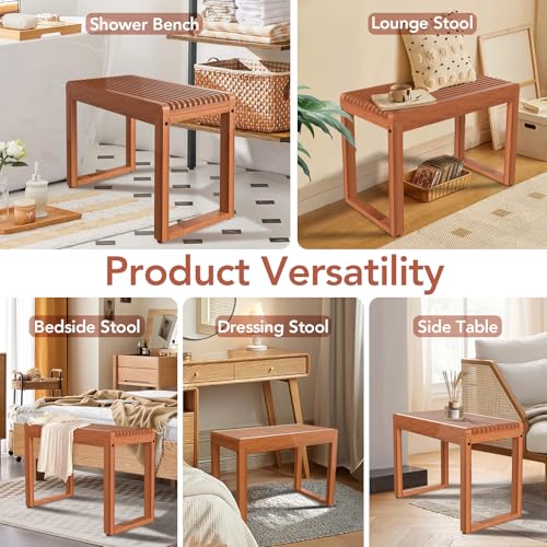 23.7" Teak Shower Bench, Solid Wood Bathroom Stool for Shower & Spa | Waterproof Solid Teak Shower Bench, Adds Spa-inspired Seating and Timeless Style to Bathrooms, Non-slip, Indoor & Outdoor Use - size: Upgraded-Large