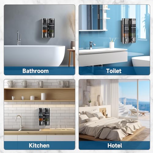 Shower Soap Dispenser Shampoo and Conditioner Dispenser 2 Chamber No Drill Wall-Mounted Shampoo Dispenser for Shower Wall Mounted Shower Dispenser for Bathroom Hotel Large Capacity,Dark Gray1 - color: Gun Gray 2 Chamber
