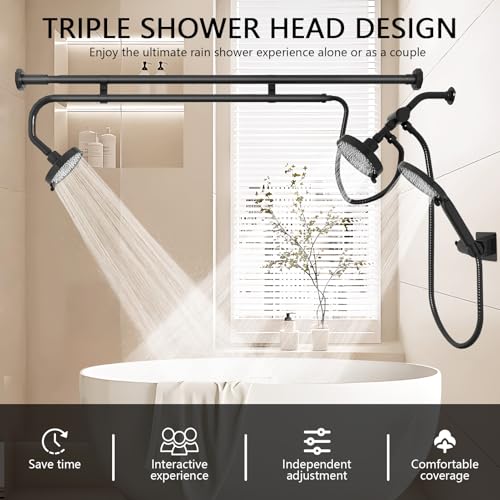 Tandem Shower Head, Dual Shower Heads for Two People & Handheld Head, Triple Shower Head High Pressure System,Adjustable Double Shower Heads - color: White