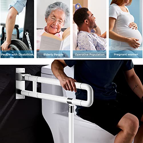 Modunful Upgraded Handicap Grab Bar for Bathroom, Flip Up Toilet Hand Rail for Elderly, Disabled, Pregnant, 23.6 Inch, White, Textured Finish, Stainless Steel - color: S-2910.White