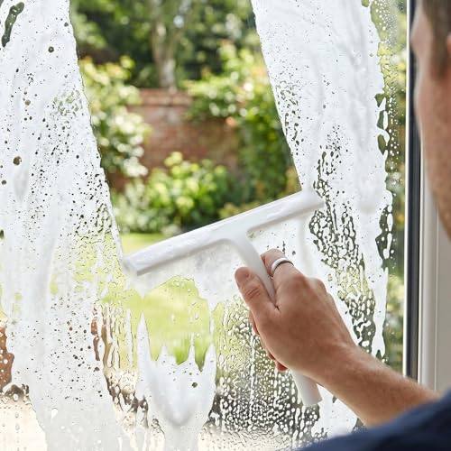 Shower Squeegee for Glass Doors, Mirror Window Tile Scrubber Cleaner with Hook Silicone (White) - color: White