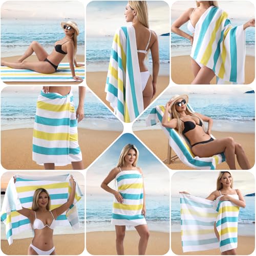 Beach Towel Set-4 Pack 30"x60" Sand Free Stripe Beach Towel for Pool,Bathroom,Soft Absorbent Quick Dry Lightweight Beach Bath Towel,Camping Blanket,Travel Towel,Beach Essentials for Adults,Teal/Yellow - color: Teal/Yellow