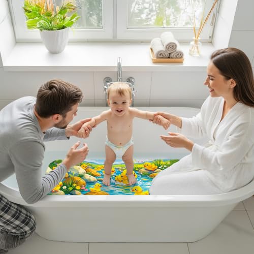 Baby Bath Mat for Tub Non Slip Kids, BPA Free Extra Long Bathtub Mat 40x16 with Drain Holes and 200 Suction Cups, Non Toxic Machine Washable Toddler Bath Mat, No Fading, Splash Duck - color: Z-duck 2