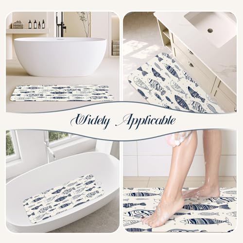 SHUCHING Bath Mat for Tub Non Slip-40x16 Inch, Blue and White Fish | Bathtub Mat Mold Free, Long Shower Mat for Inside Shower with Suction Cup, Machine Washable - color: Blue Fish