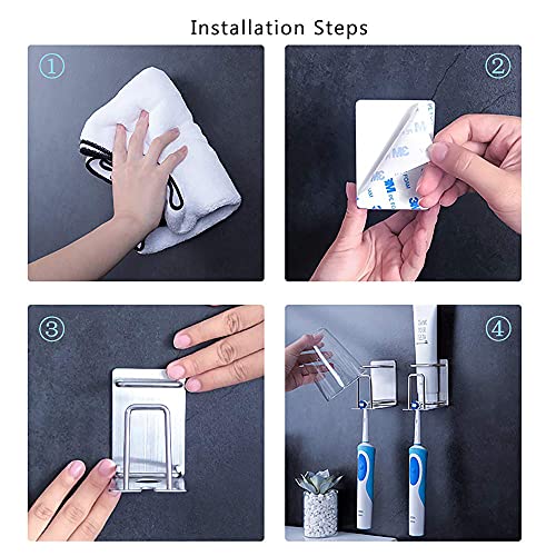 HANZE Toothbrush Holder 304 Stainless Steel Adhesive Wall Mounted 3 in 1 with Toothbrush Holder Toothpaste Holder and Cup Holder for Bathroom Shower, 2 Pack(Black) - color: 2 Pack Black